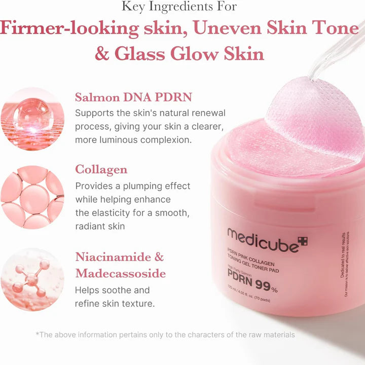 Medicube PDRN Pink Collagen Toning Gel Toner Pad 70 Pads