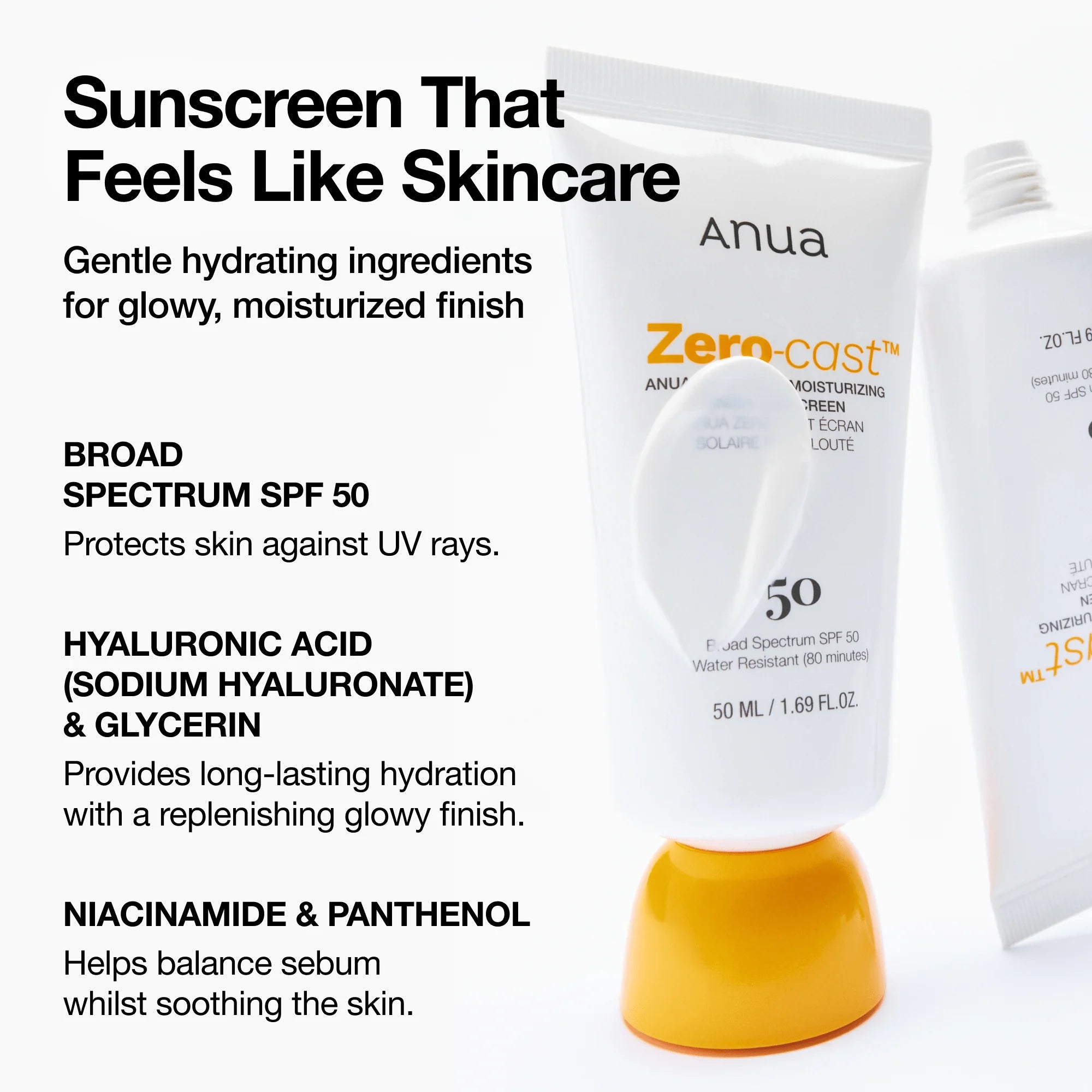 Anua Zero-Cast Moisturizing Finish Sunscreen – Invisible SPF & Hydrating Protection